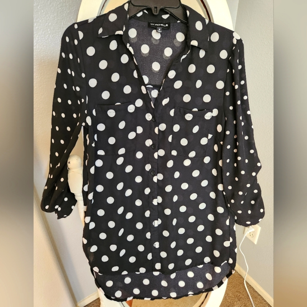 My Michelle Polka Dot Blouse - Black and White